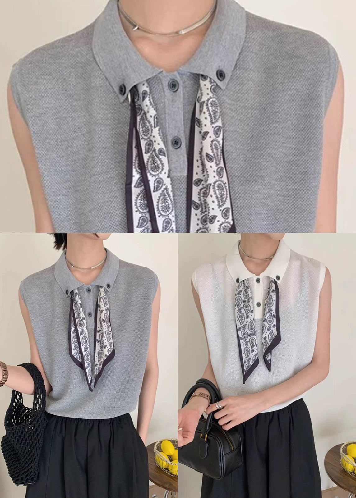 Knit Shirt Peter Summer Boho Scarves Top Pan Collar White FashionChic