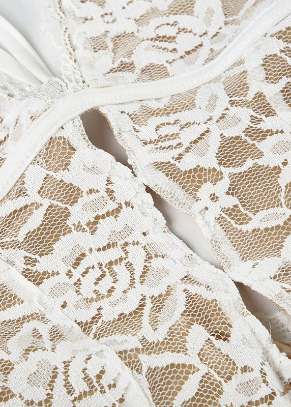 Dress Sleeveless Hollow Neck V White Lace Boho Ankle Out FashionChic