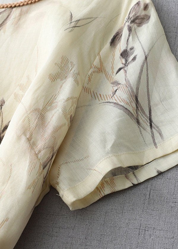 Boutique Apricot O-Neck Print Tie Waist Cotton Dress Summer AM1044 Genistyle Shop