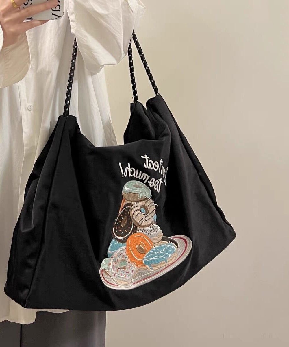 Boutique Black Embroidery Large Capacity Canvas Satchel Bag Handbag SX1006 Ada Fashion