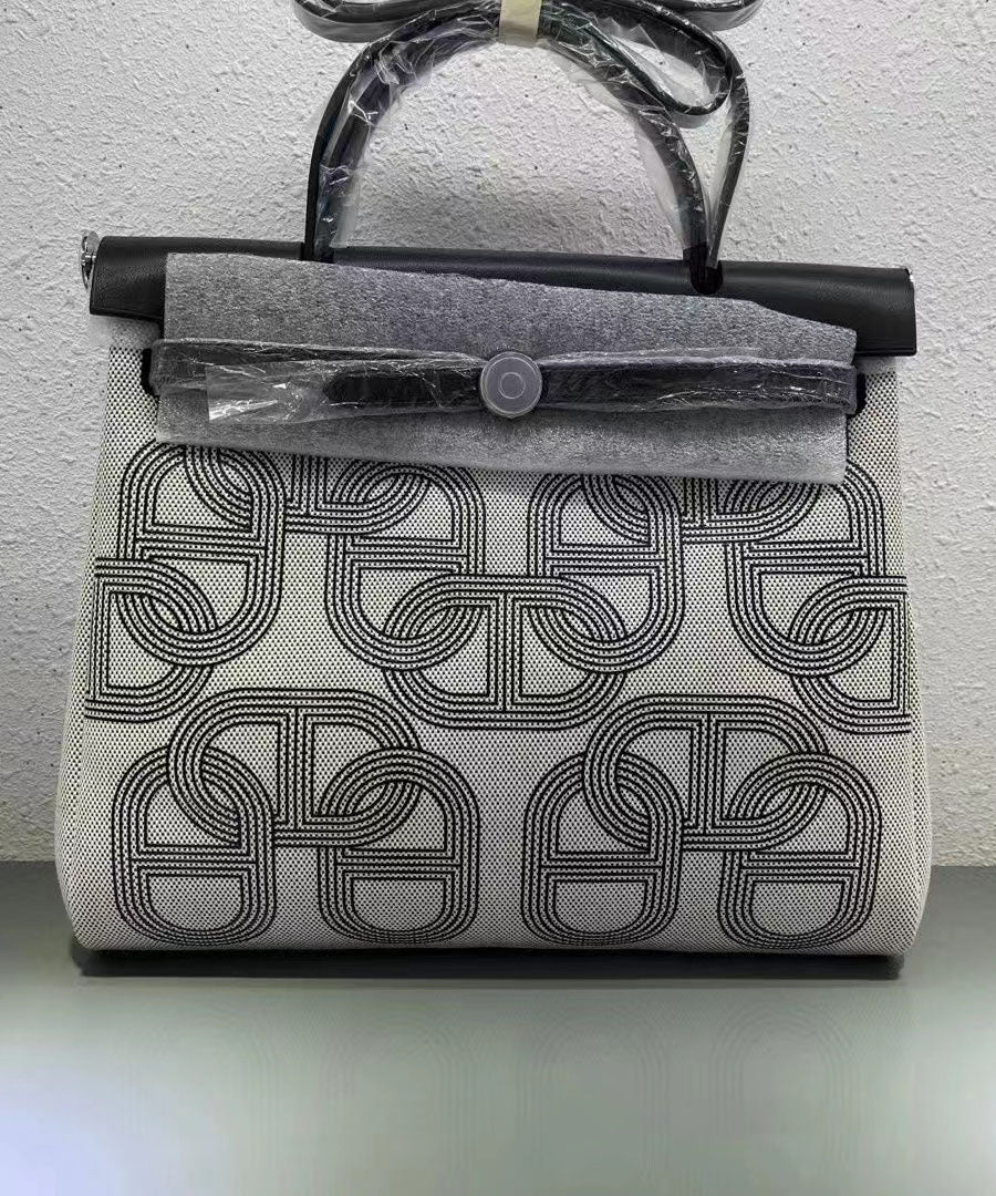 Boutique Black Horse Calf Leather Patchwork Canvas Tote Handbag GG077 Bag-BGS240606