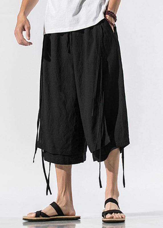 Boutique Black Tie Waist Tassel Mens Wide Leg Pants YT021 Men-Silk-MENCP240721