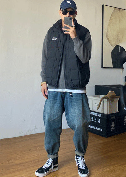 Boutique Black Zip Up Duck Down Men Vests Winter TK018