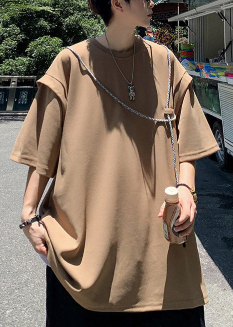 Summer Grunt Shirts Oversized Cotton Style Brown Men's Boutique FashionChic