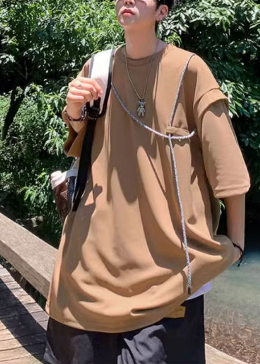 Summer Grunt Shirts Oversized Cotton Style Brown Men's Boutique FashionChic