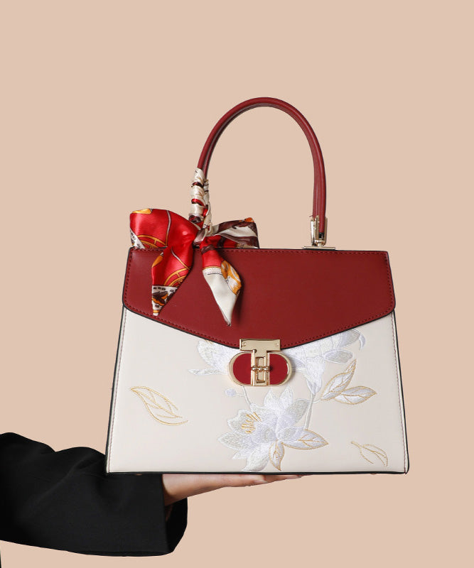 Boutique Tote Embroidery Calf Leather Bag Colorblock FashionChic