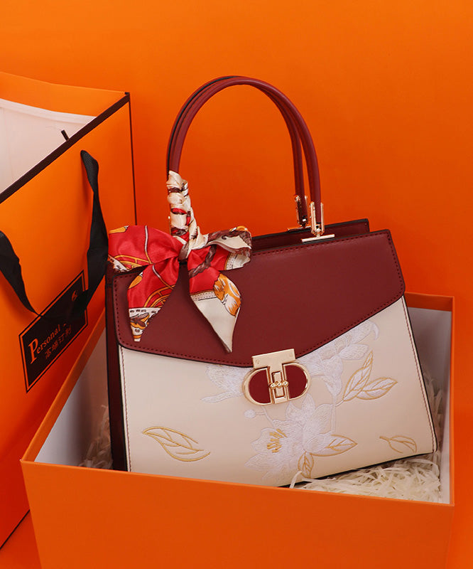 Boutique Tote Embroidery Calf Leather Bag Colorblock FashionChic