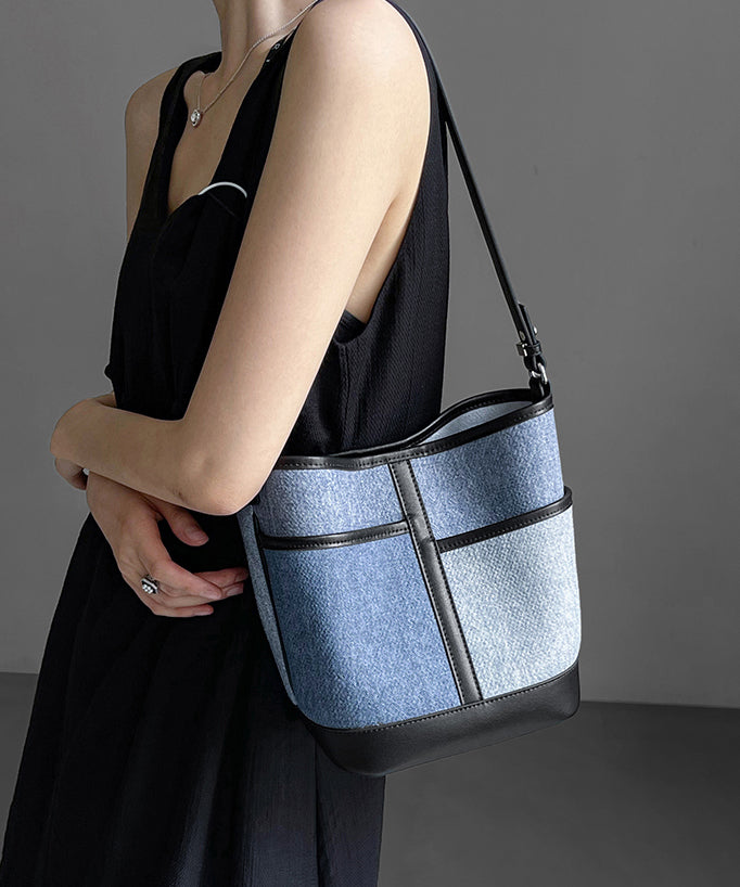Boutique Denim Blue Patchwork Calf Leather Satchel Handbag QF005 Bag-BGS241017