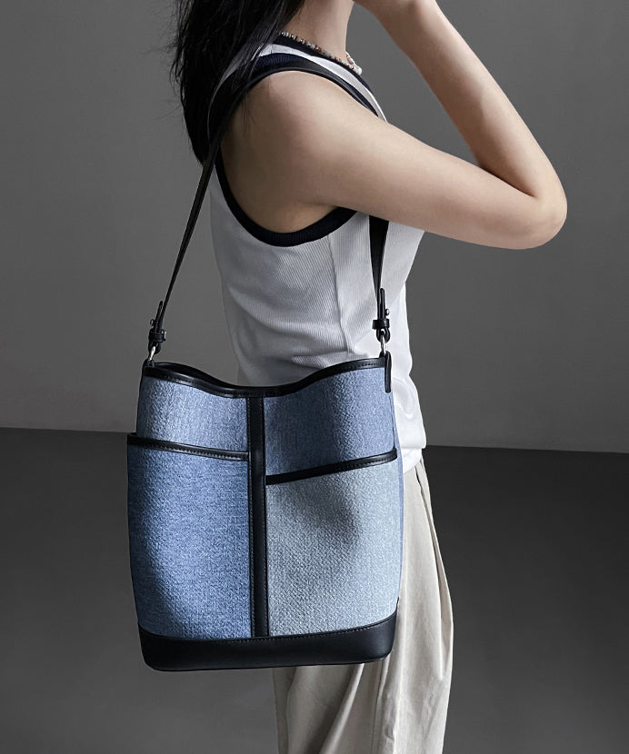 Boutique Denim Blue Patchwork Calf Leather Satchel Handbag QF005 Bag-BGS241017