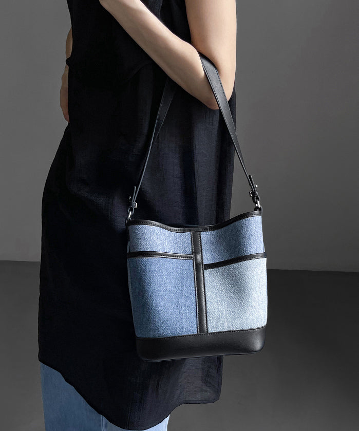 Boutique Denim Blue Patchwork Calf Leather Satchel Handbag QF005 Bag-BGS241017