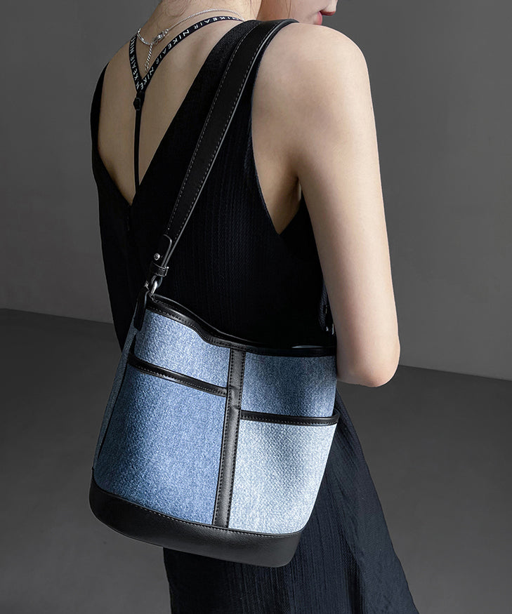 Boutique Denim Blue Patchwork Calf Leather Satchel Handbag QF005 Bag-BGS241017