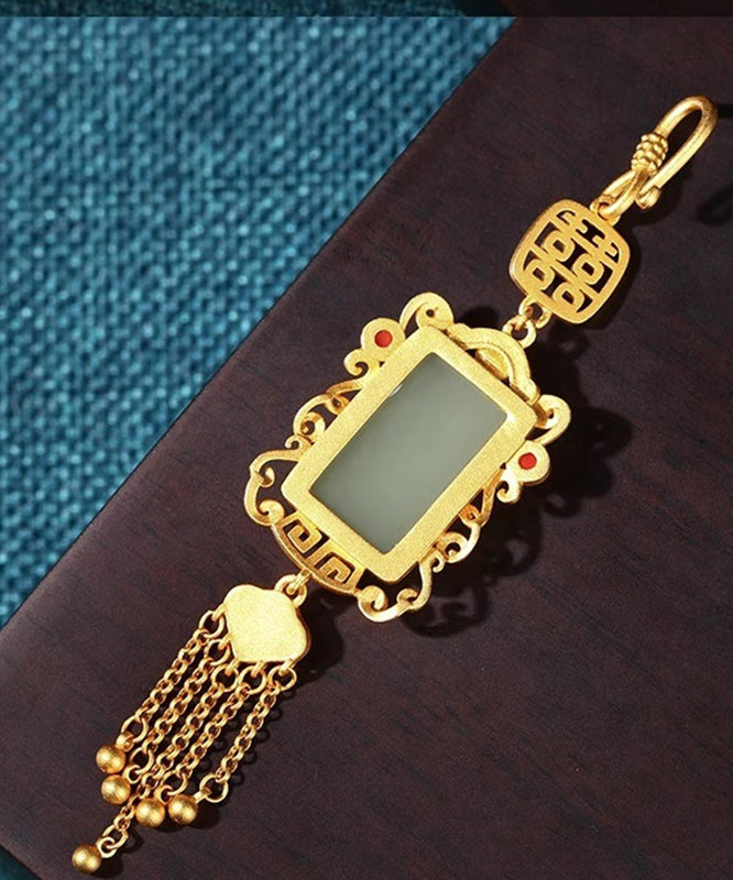 Boutique Gold Ancient Gold Jade Agate Tassel Brooches KX1080 Ada Fashion
