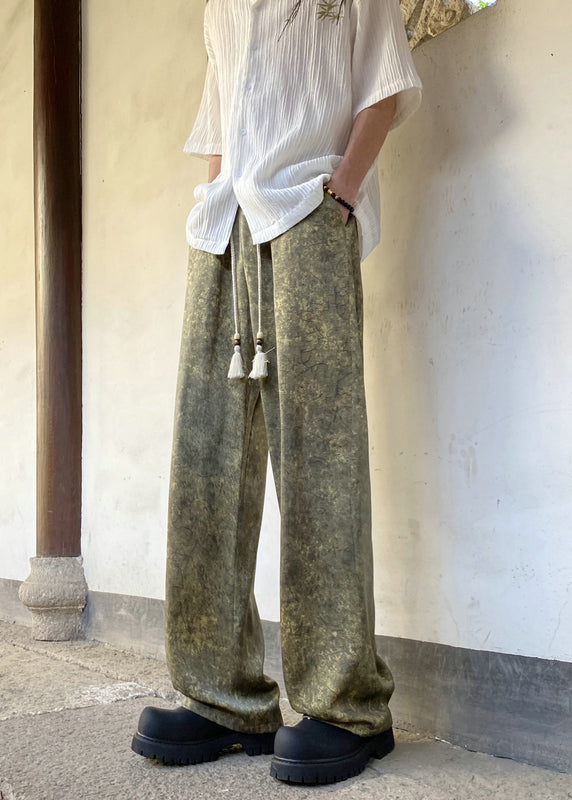Boutique Green Pockets Print Ice Silk Mens Pants Summer YT047 Men-Silk-MENP240721