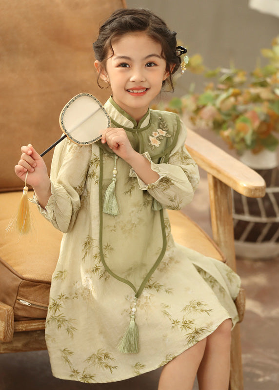 Tassel Sleeve Green Girls Maxi Lantern Dress Boutique FashionChic