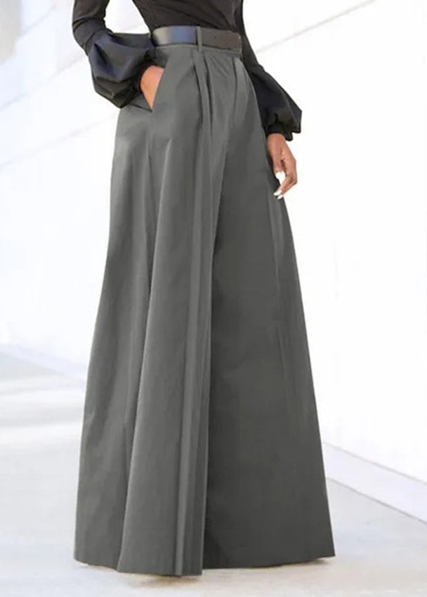 Grey Wide High Waist Pockets Boutique Spring Pants Leg FashionChic