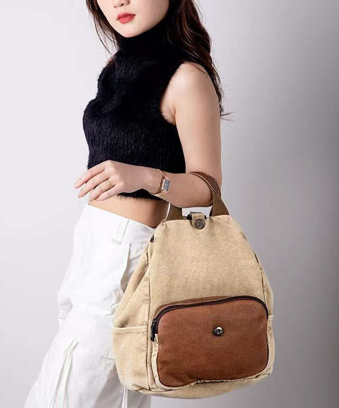 Boutique Grey Versatile Calf Leather Patchwork Canvas Backpack Messenger Bag MM050 Bag-BGS240620