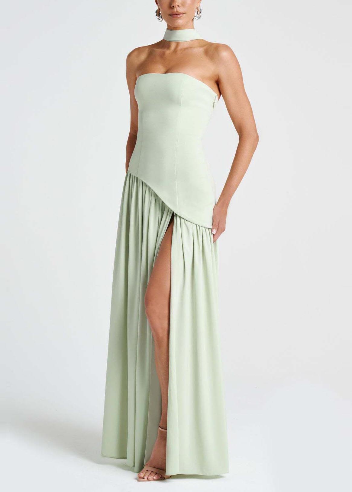 Summer Dresses Green Side Light Boutique Open Strapless Scarf FashionChic