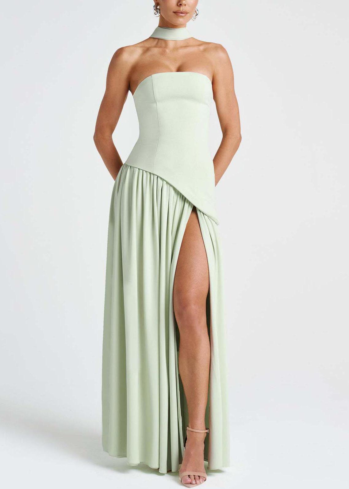 Summer Dresses Green Side Light Boutique Open Strapless Scarf FashionChic