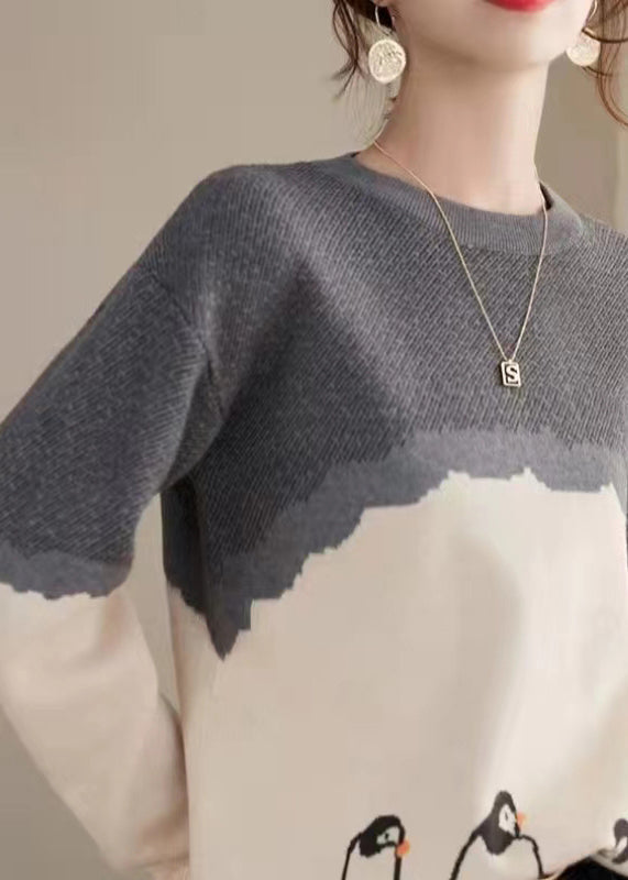 Boutique Photo Color O-Neck Print Cotton Knit Sweaters Fall QT046 OL-NTP241001