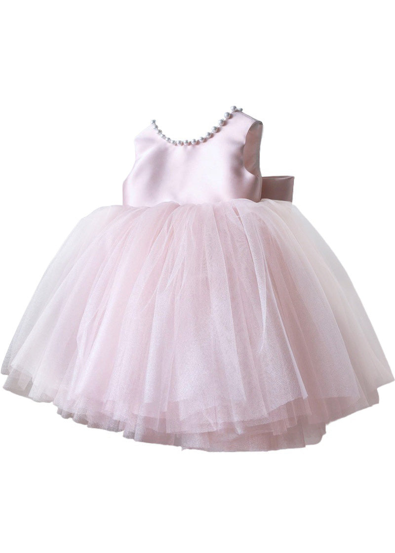 Boutique Pink Nail Bead Bow Tulle Kids Maxi Dresses Sleeveless YS034 ABC