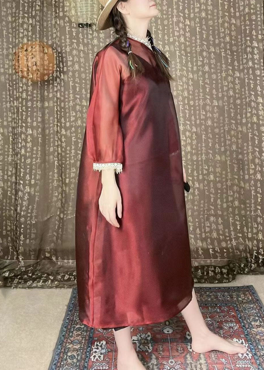 Boutique Red Lace Patchwork Organza Dresses Summer FF015 MZF-SDL240607