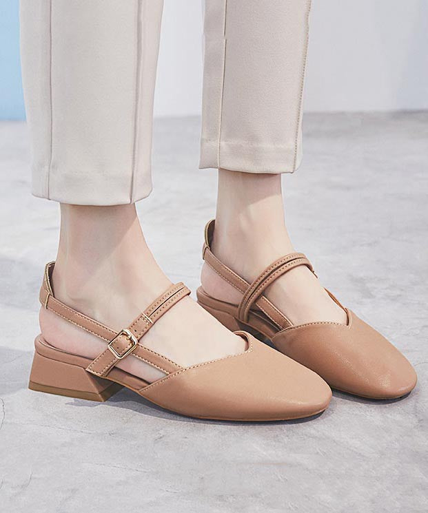 Chunky Boutique Leather Beige Sandals Splicing Faux FashionChic