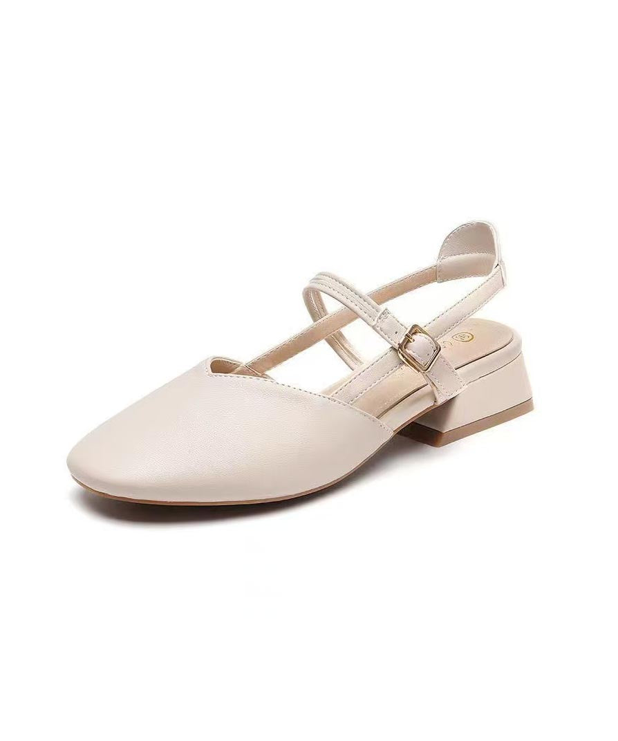 Chunky Boutique Leather Beige Sandals Splicing Faux FashionChic