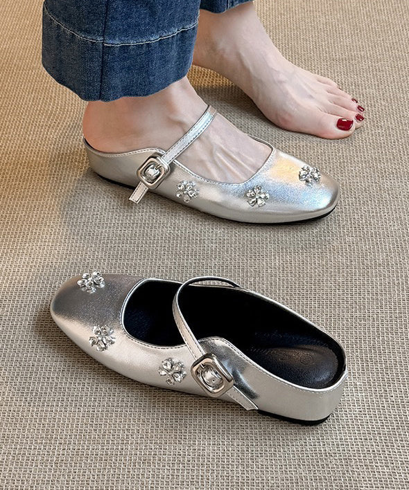 Splicing Slide Black Faux Sandals Zircon Wedge Boutique Leather FashionChic