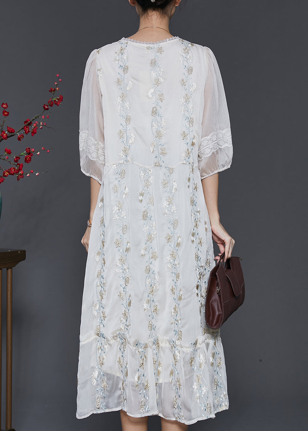 Boutique White Embroidered Patchwork Lace Silk Dresses Summer SD1067 Ada Fashion