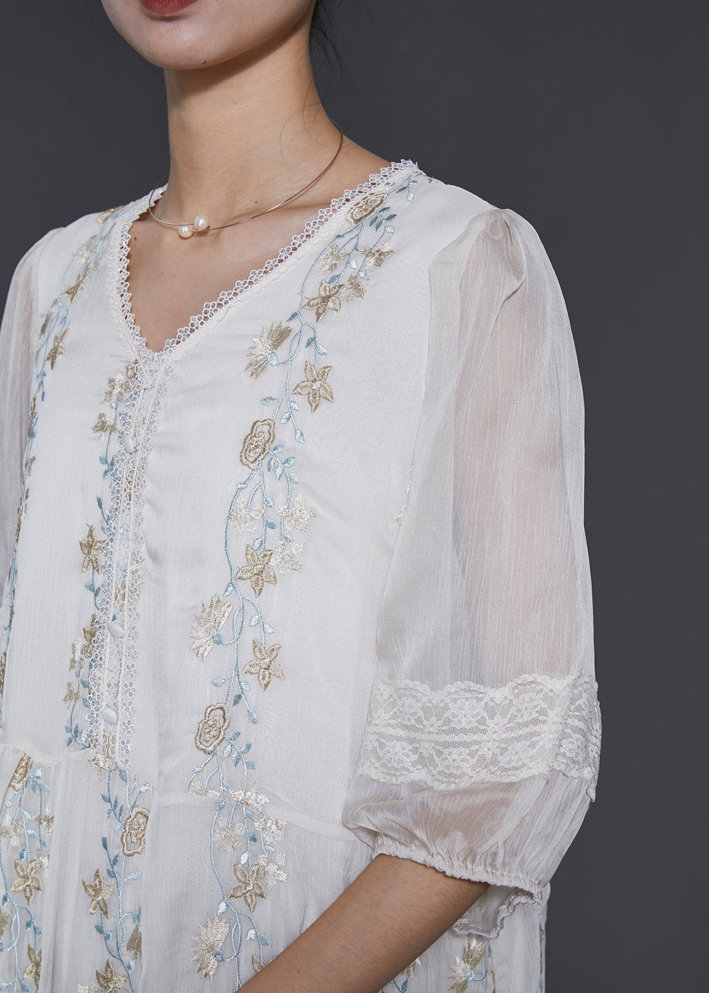 Boutique White Embroidered Patchwork Lace Silk Dresses Summer SD1067 Ada Fashion