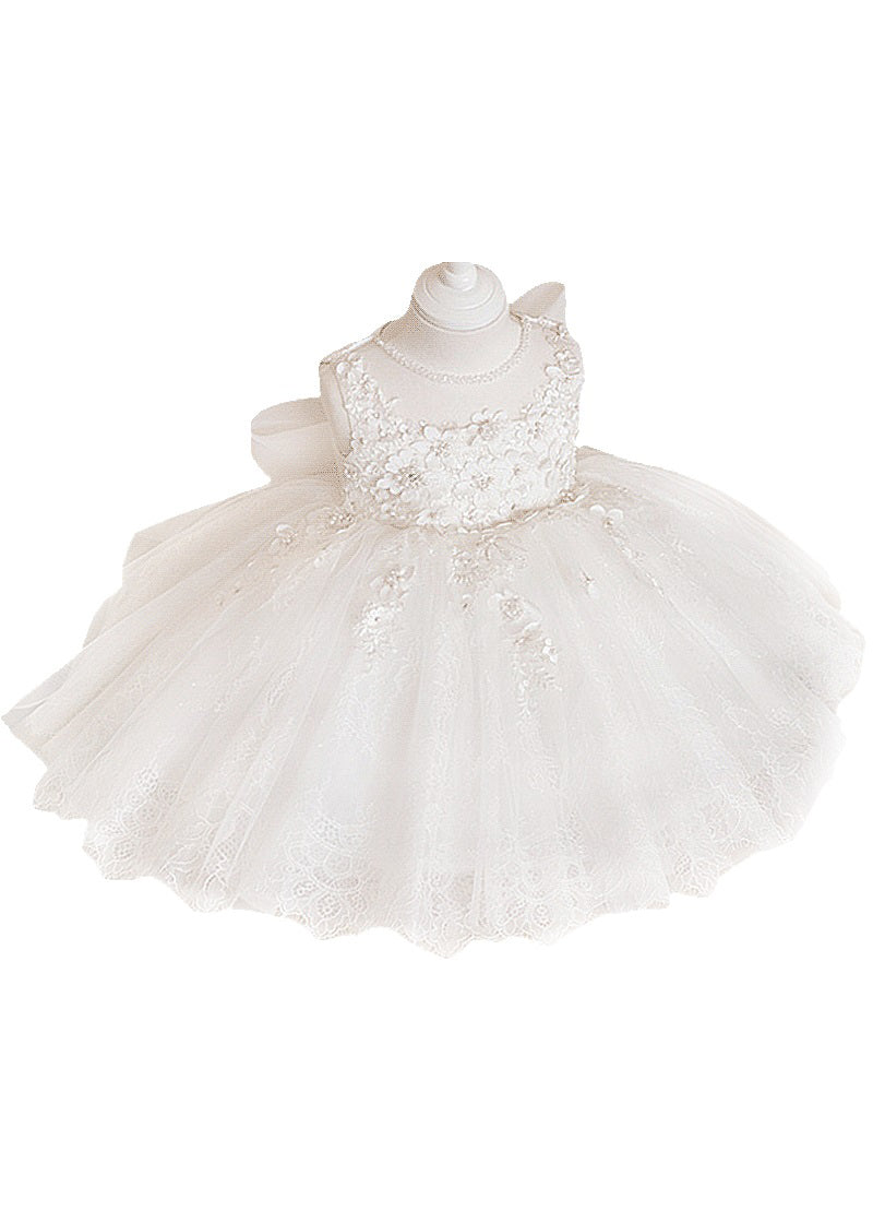 Boutique White Floral Lace Patchwork Tulle Girls Long Dress Sleeveless YS022 ABC