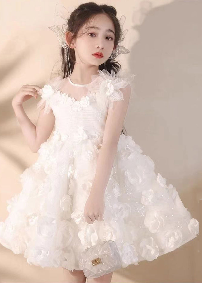 Boutique White Floral Patchwork Tulle Kids Long Dress Summer EW004 WS-JRTZSDL240810