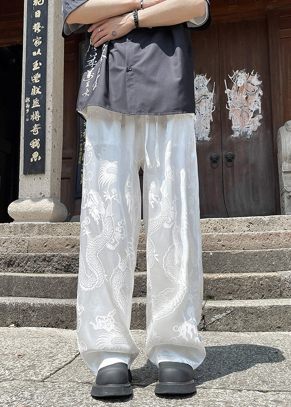 Boutique White Pockets Oriental Print Ice Silk Mens Pants Summer YT051 Men-Silk-MENP240721