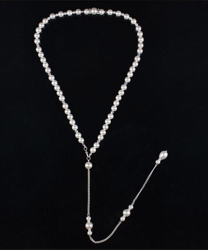 Boutique White Stainless Steel Pearl Chain Tassel Lariat Necklace YA012 ABC