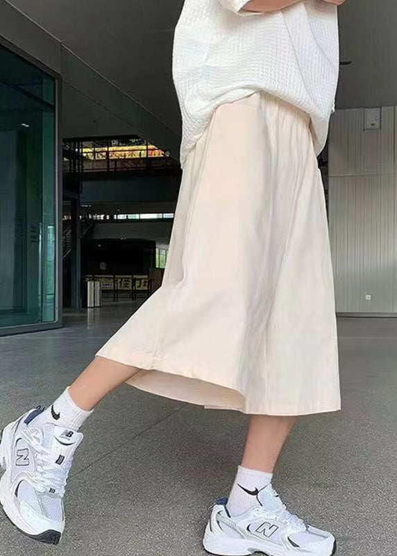 Brief Beige Elastic Waist Mens Wide Leg Pants Summer YT003 Men-Silk-MENCP240721