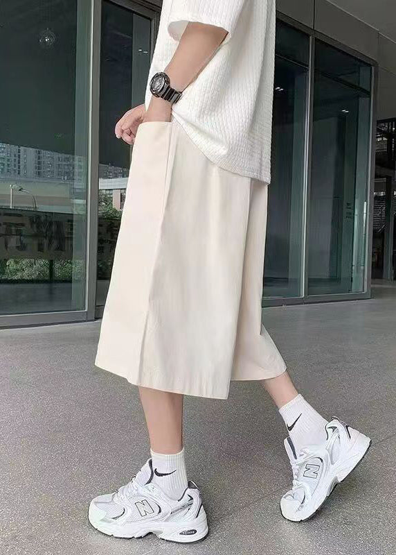 Brief Beige Elastic Waist Mens Wide Leg Pants Summer YT003 Men-Silk-MENCP240721