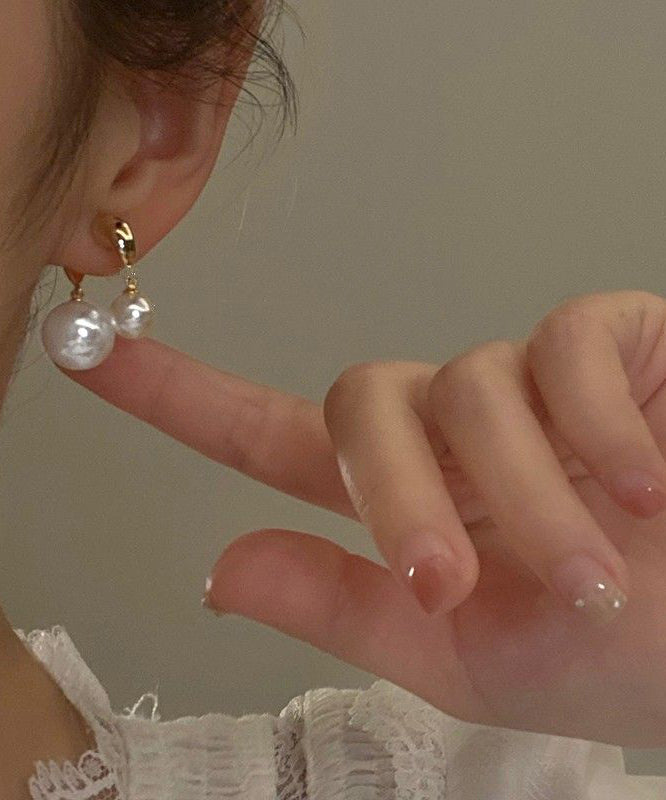 Alloy Earrings Copper Stud Pearl Gold Brief FashionChic