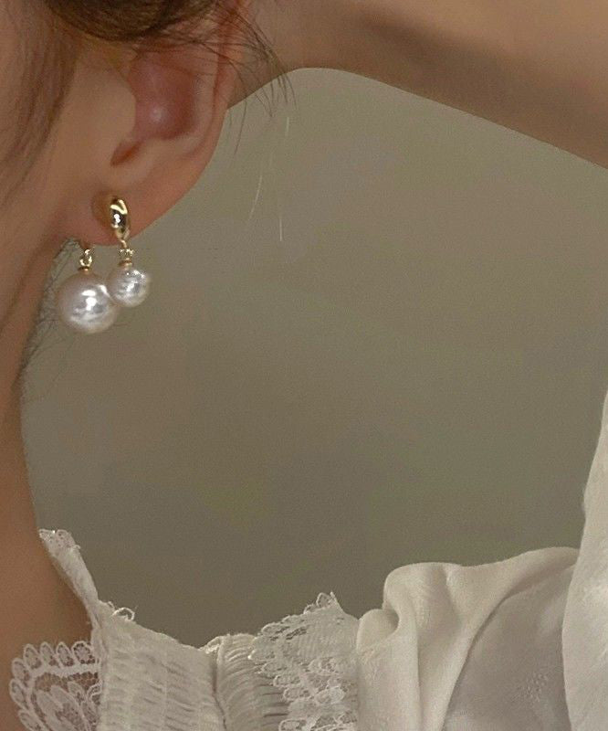 Alloy Earrings Copper Stud Pearl Gold Brief FashionChic