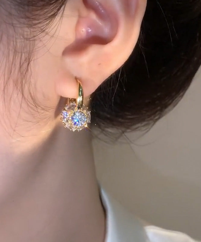 Earrings Alloy Brief Zircon Hoop Gold Copper FashionChic