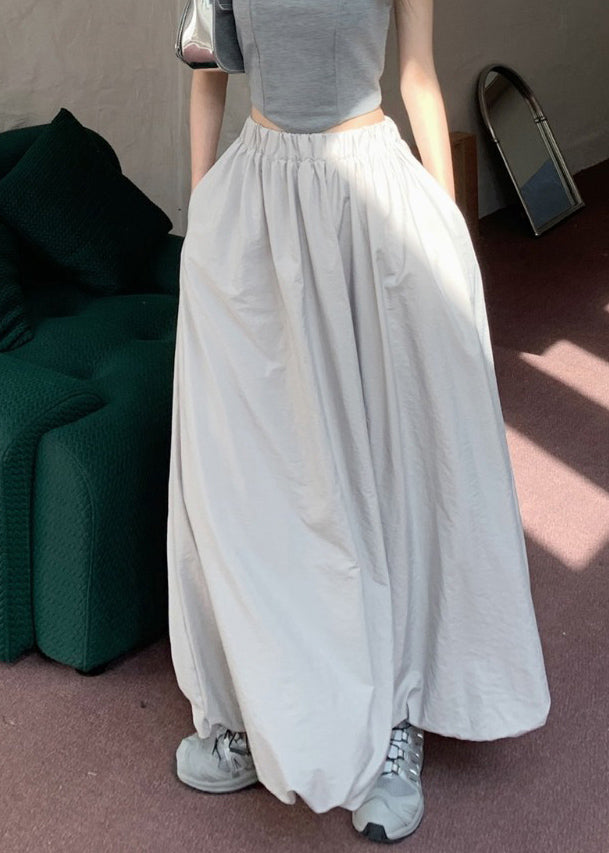 Pockets Elastic Waist Grey Skirt Maxi Brief FashionChic