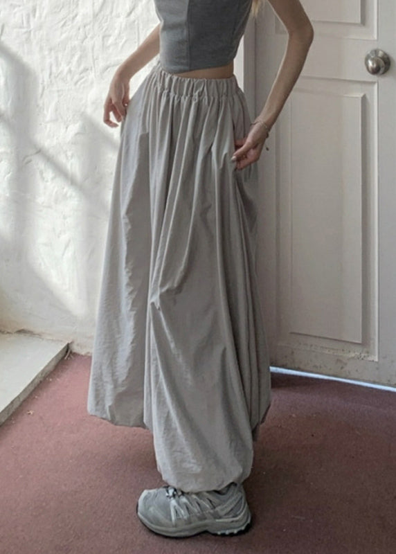 Pockets Elastic Waist Grey Skirt Maxi Brief FashionChic