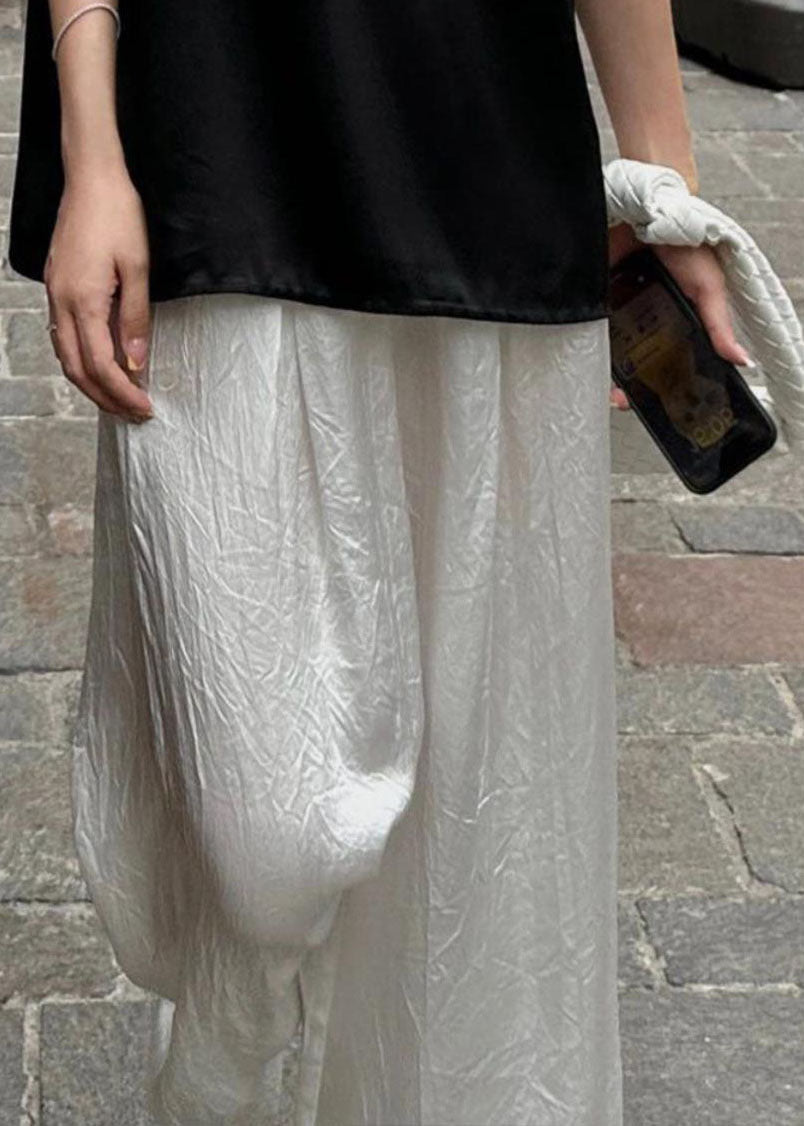 Brief White Elastic Waist Straight Pants Summer VB1054 Ada Fashion