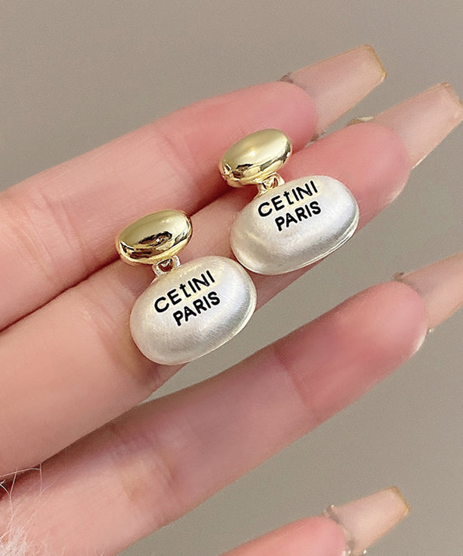 Brief White Sterling Silver Alloy Golden Bean Stud Earrings PO034 JEW-EAR240729