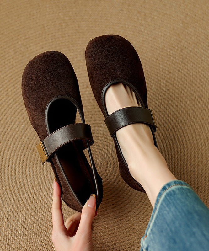 Strap Brown Suede Shoes Women Buckle Wedge Splicing FashionChic