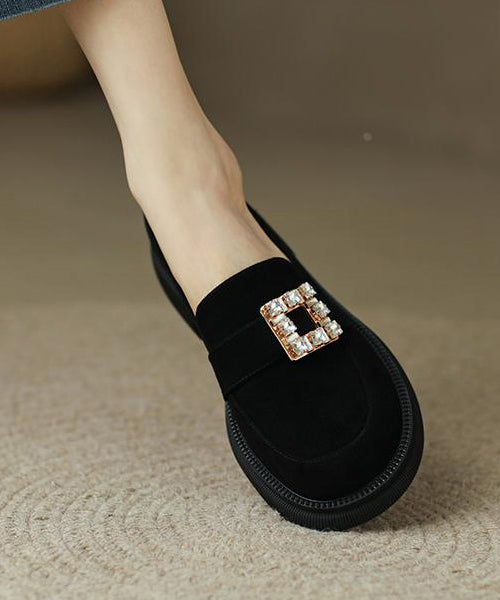 Brown Chunky Suede Casual Zircon Splicing Loafer Shoes TE019 ABC