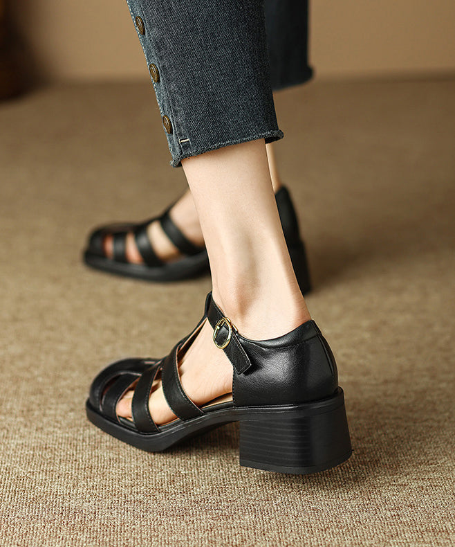 Brown Classy Splicing Chunky Heel Hollow Out Sandals XC1057 Ada Fashion