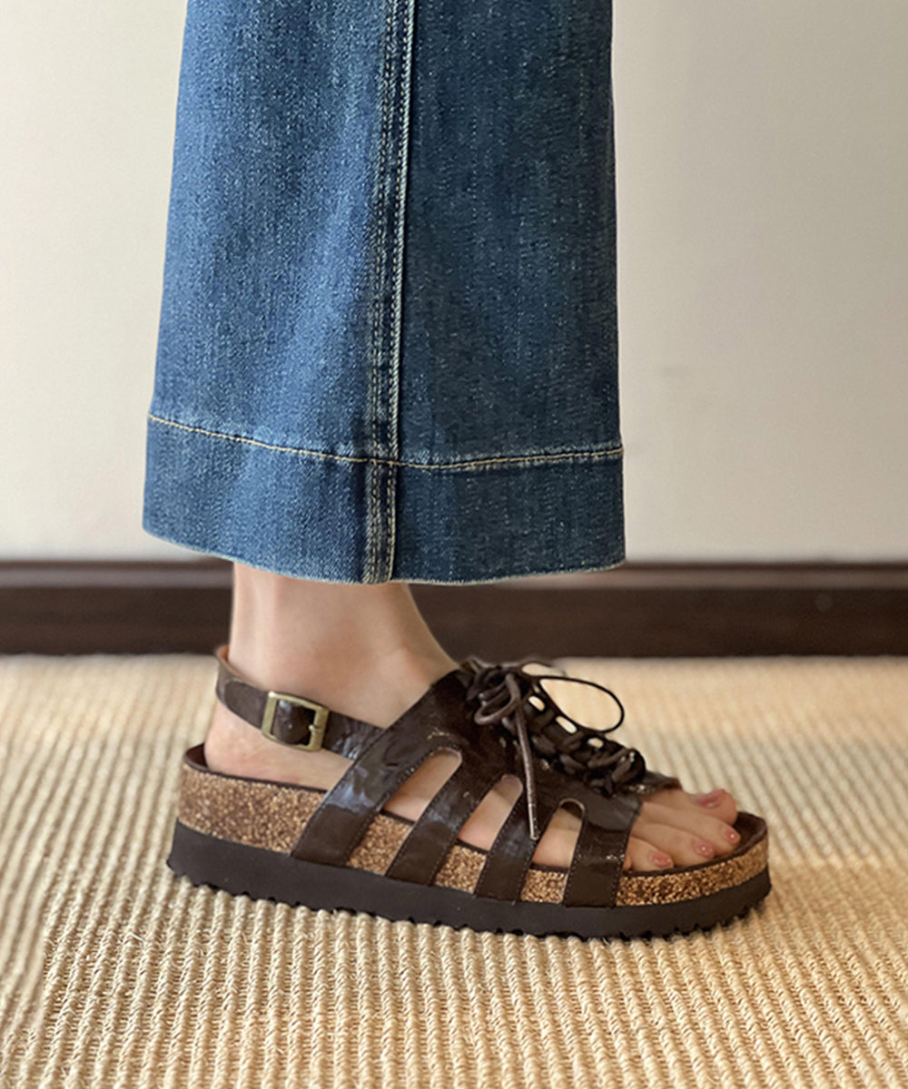 Brown Out Lace Toe Hollow Splicing Up Sandals Peep Platform FashionChic