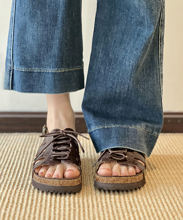 Brown Out Lace Toe Hollow Splicing Up Sandals Peep Platform FashionChic