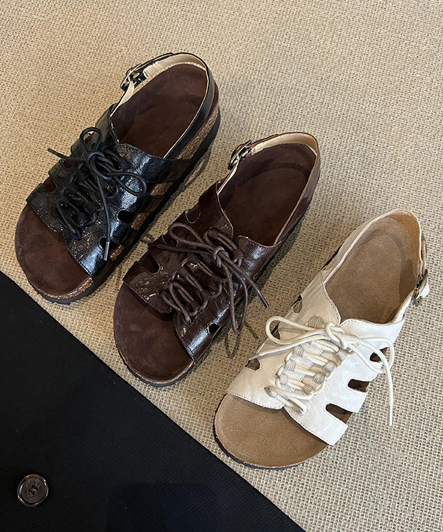 Brown Out Lace Toe Hollow Splicing Up Sandals Peep Platform FashionChic