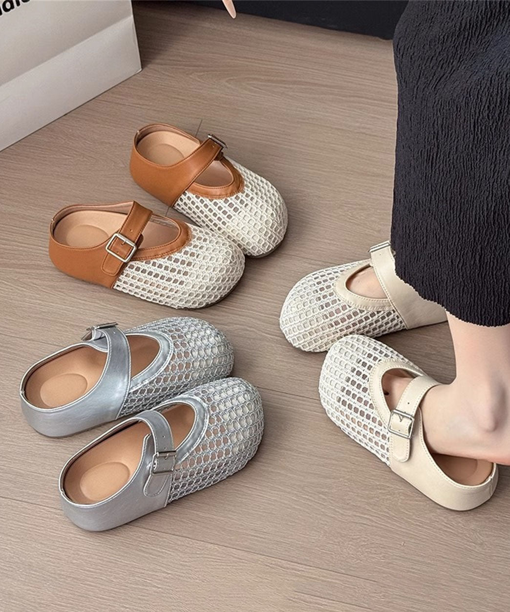 Faux Splicing Platform Brown Leather Fashion Slide Sandals FashionChic